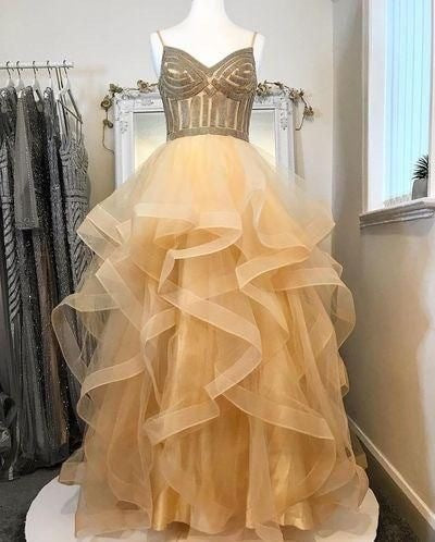 Spaghetti Straps Floor Length Prom Dresses C1052