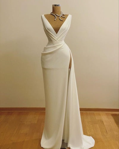 V Neck Slit Side Long Prom Dresses Evening Gown  C1389