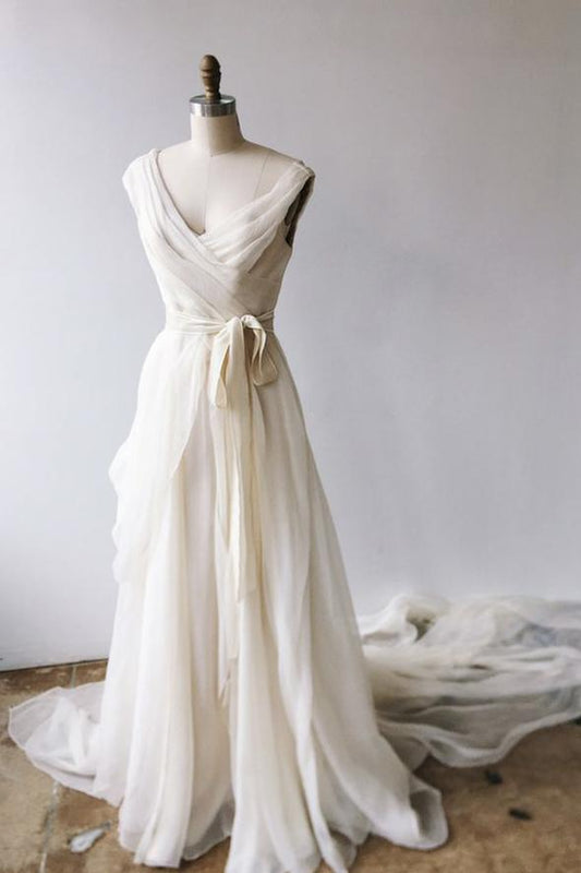 Champagne chiffon long A line prom dress evening dress  C1283