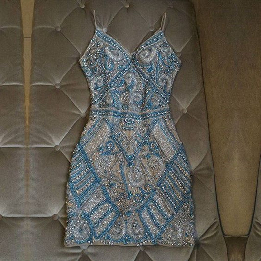 Spaghetti straps Short Prom Dress, Beading Sheath Homecoming Dresses, Party Evening Gowns, Cockail Party Dresses C884