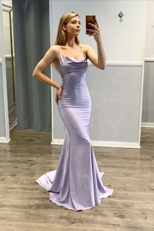 Mermaid Spaghetti Straps Lilac Long Prom Dress C970