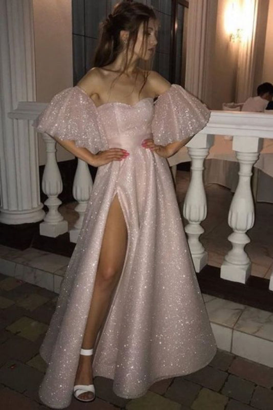 Stunning & Sparkly Off Shoulder Pink Prom Dress C1514