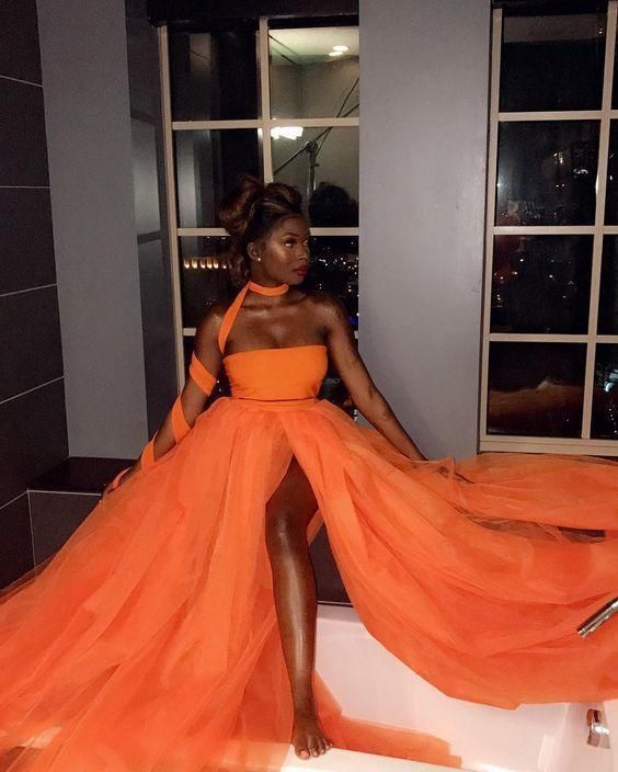 Orange Tulle Prom Dress , Chic Prom Dress C840