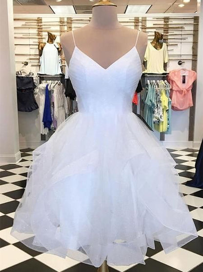 V Neck Short White Homecoming Dresses, Graduation Dresses, Formal Dresses C593
