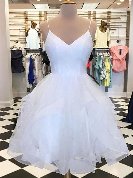 V Neck Short White Homecoming Dresses, Graduation Dresses, Formal Dresses C593