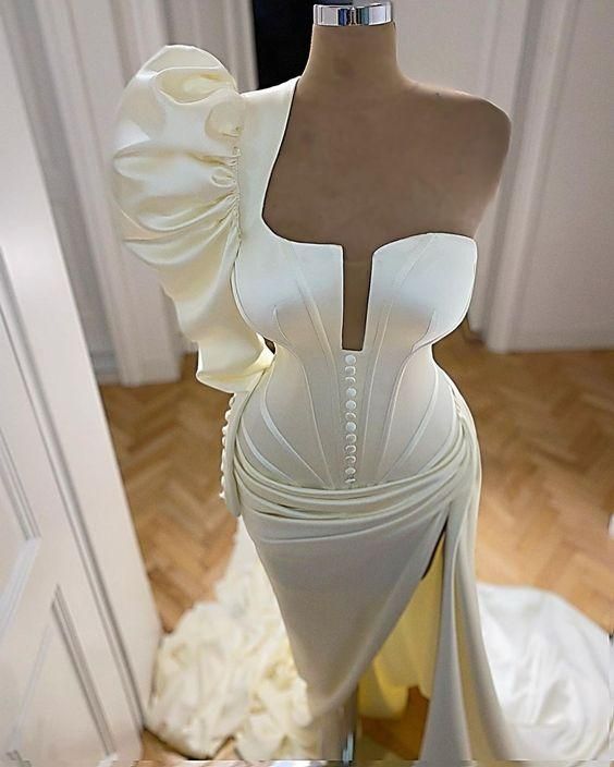 Mermaid white Prom Dresses Long Formal Evening Party wedding Gowns Dress C1294