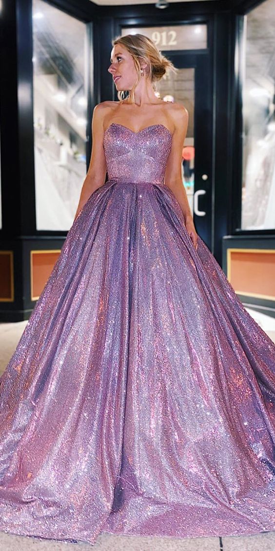Sweetheart Purple Ball gown Sparkly Prom Dress C1208