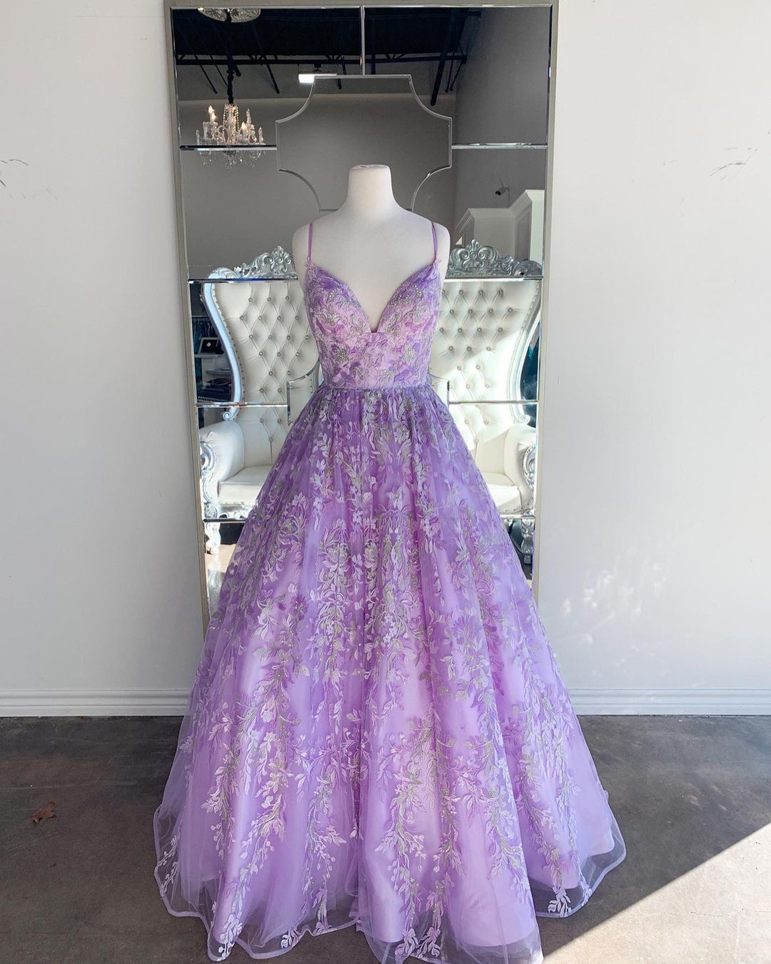 Lilac A-line V Neck Prom Dress C1093
