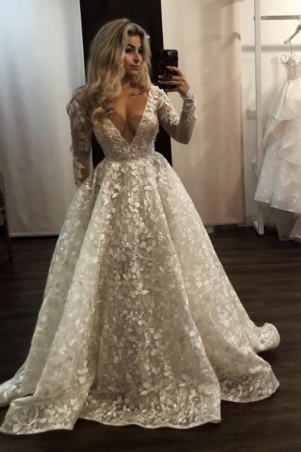 Stylish v neck lace long prom dress evening dress C1281