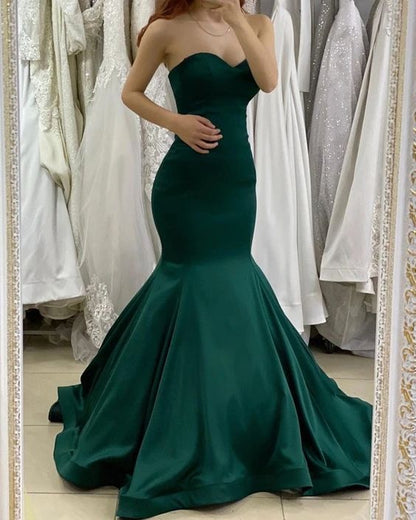 Sweetheart Mermaid Long Sleeveless Dark Green Prom Dresses C278