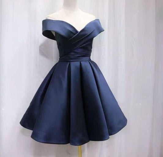 Simple Navy Blue Short Homecoming Dress Ruffle Mini Party Gowns Custom Made Women Party Gowns ,Short Graduation Dress C665
