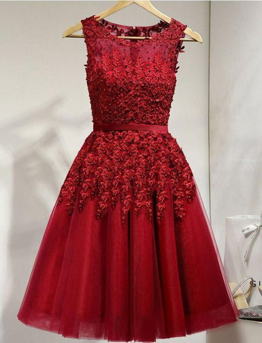 Charming A line lace tulle short homecoming dress C876