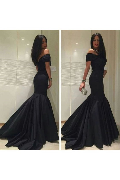Off The Shoulder Mermaid Evening Dresses With Ruffles Satin C1622