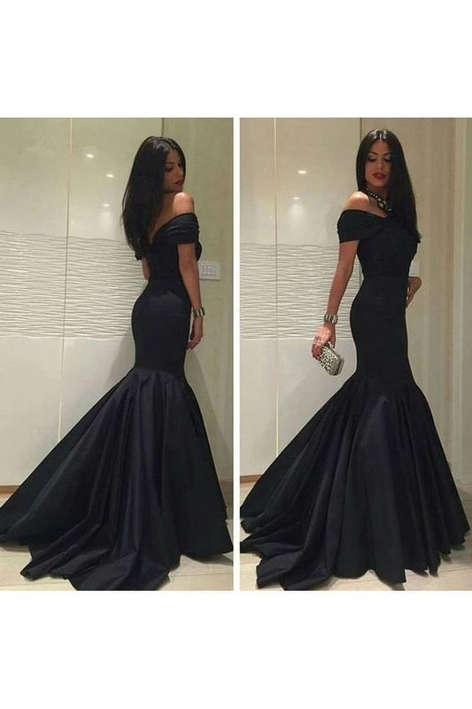 Off The Shoulder Mermaid Evening Dresses With Ruffles Satin C1622