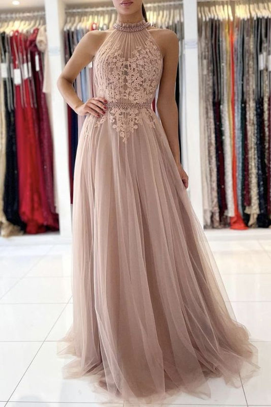 Cute lace long A line prom dress evening dress C860
