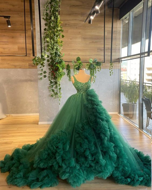 Women Ball Gown Evening Dresses Long tulle Beaded Formal Gowns  C988