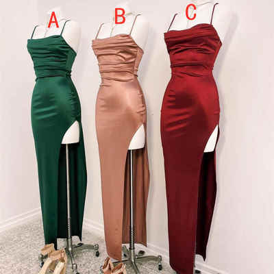 Simple Straps Long Prom Dress with High Slit C1031