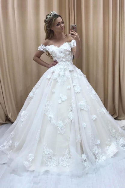 Wedding Dress Bridal Dress,Off The Shoulder Prom Dress With Appliques C1005