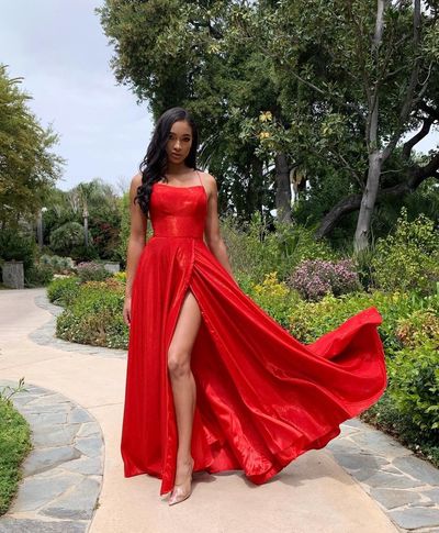 Hot Selling A Line Halter Red Long Prom Dress   C790