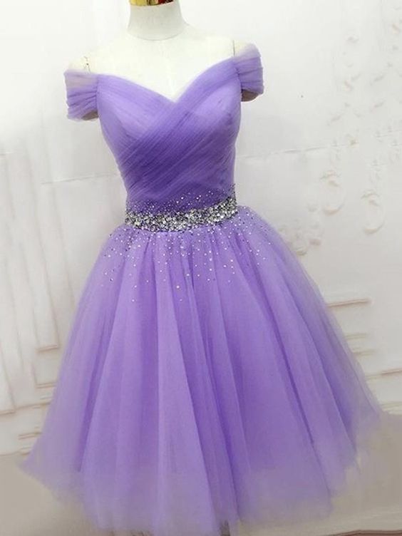 Beading Short Off-The-Shoulder A-Line Homecoming Dress C1081