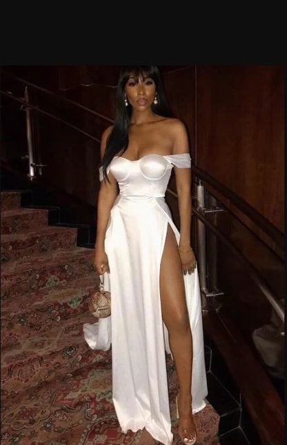 White Prom Dresses, Long Prom Dress, Simple prom dress C818