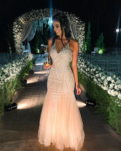 Mermaid long prom dress with beadings C288