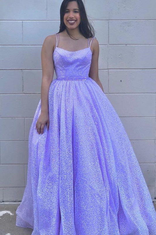 A-line spaghetti straps lavender prom dress long formal dress  C1008