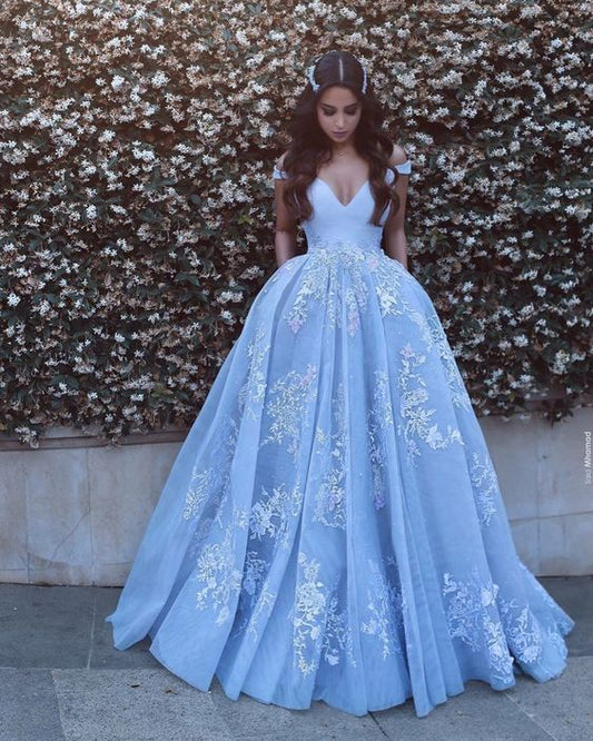 Custom made handmade tulle off shoulder prom dress with lace applique,formal dress C157