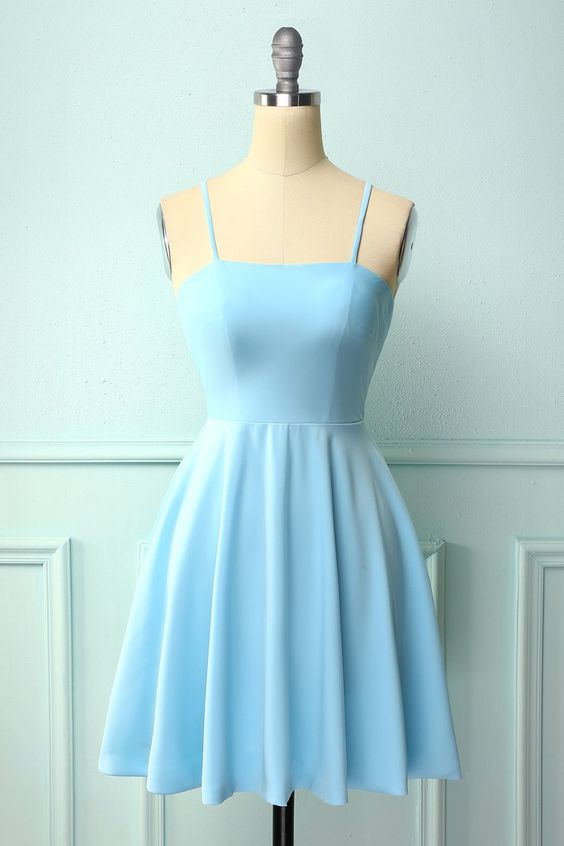 Blue Open Back Cocktail Dress， Short Homecoming Dress C1082