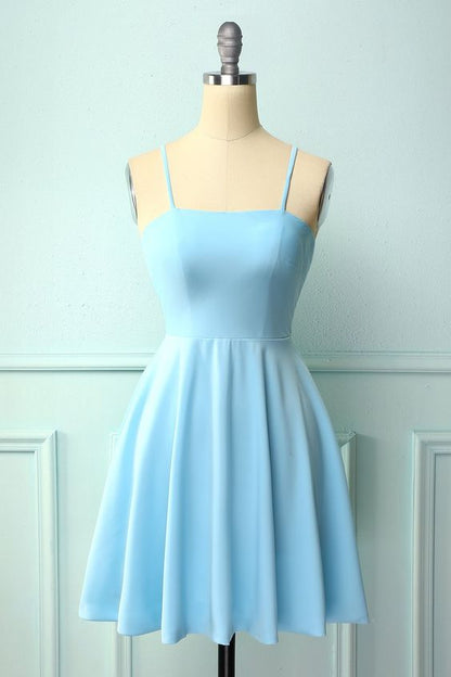 Blue Open Back Cocktail Dress， Short Homecoming Dress C1082