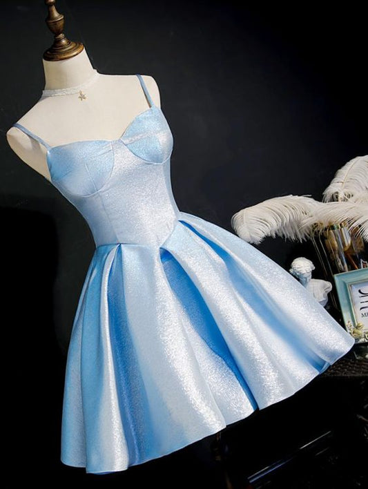 Light Blue Satin Sweetheart Homecoming Dress, Blue Short Party Dress C152
