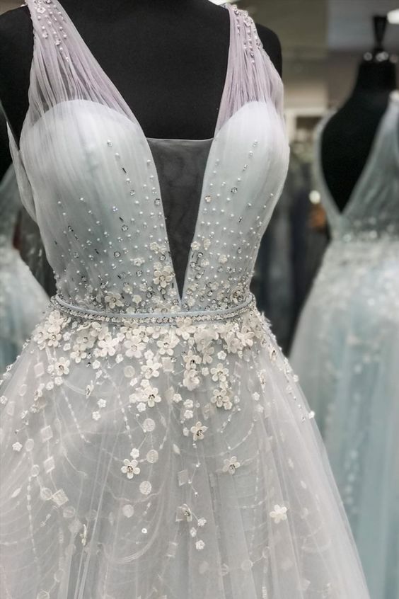 Blue A-line long prom dress formal dress  C1022