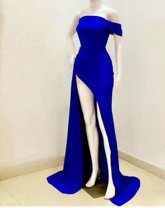 Long African dress for prom,prom gowns,African party dress,blue mermaid prom dress with slit,African clothing for women C1652