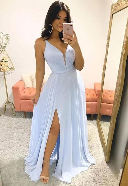 New Style Prom Dress with Slit, Pageant Dress, Evening Dress, Dance Dresses, Graduation School Party Gown C90