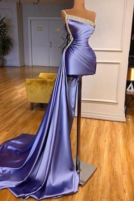 Sexy One Shoulder Short Prom Party Dress with Detachable Skirt Shiny Beaded Top Formal Women Dresses C1574