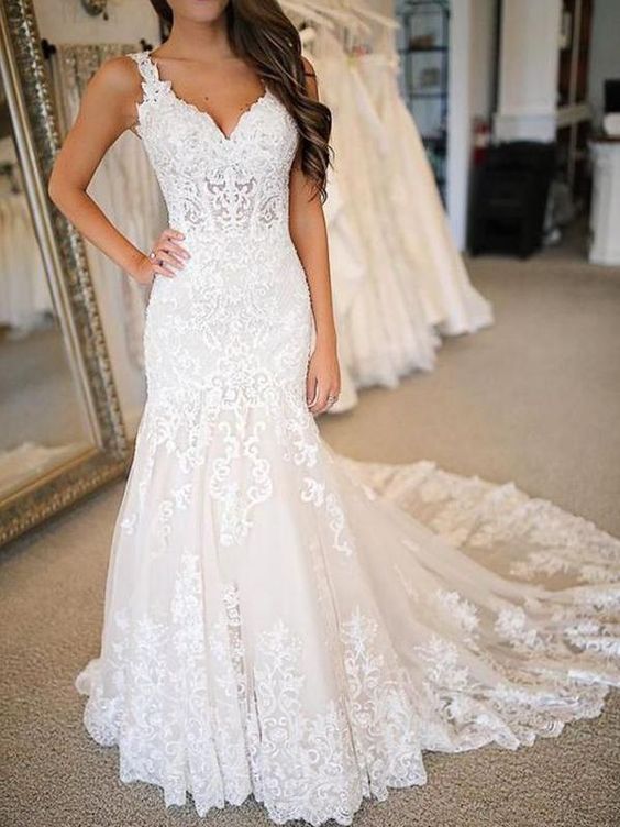 Ivory Sheath Sweetheart Lace Sweep Train Empire Long Prom Dresses C311