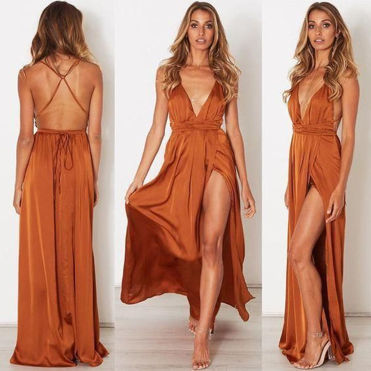 A-Line Deep V-Neck Backless Chiffon Prom Dress C249