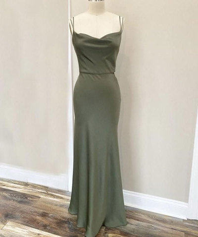 Spagehtti Straps Dark Olive Green Prom Dresses C1054