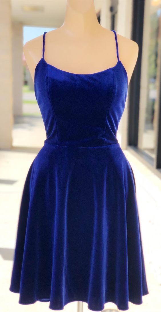 Simple Royal Blue Velvet homecoming Party Dress C1180