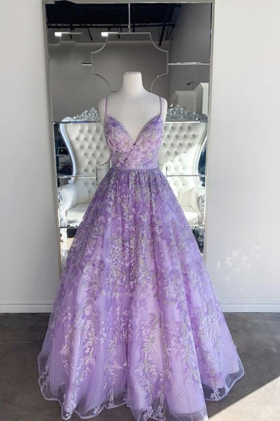 Purple lace long ball gown dress formal dress prom dress evening dress C383