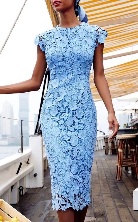 Blue Kneen Length Prom Dresses With Lace C1080