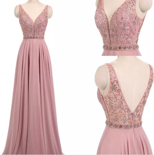 V-Neck Prom Dress,Long Prom Dresses,Open Back Prom Dresses  C761