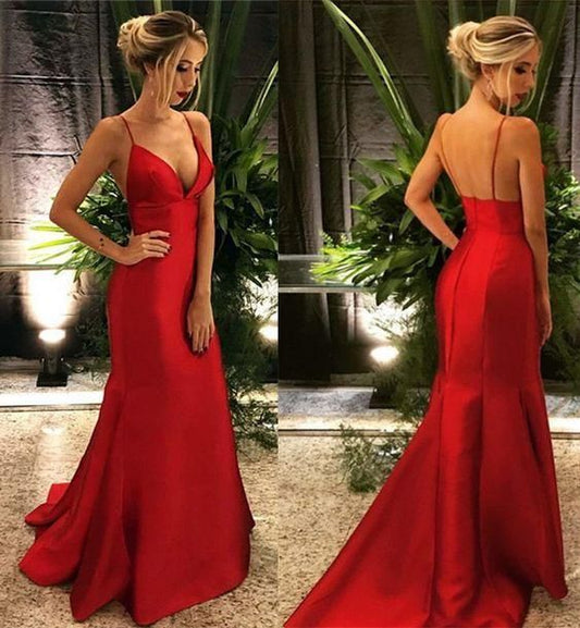 Fashion V Neck Red Prom Dresses Sexy Evening Dresses C366