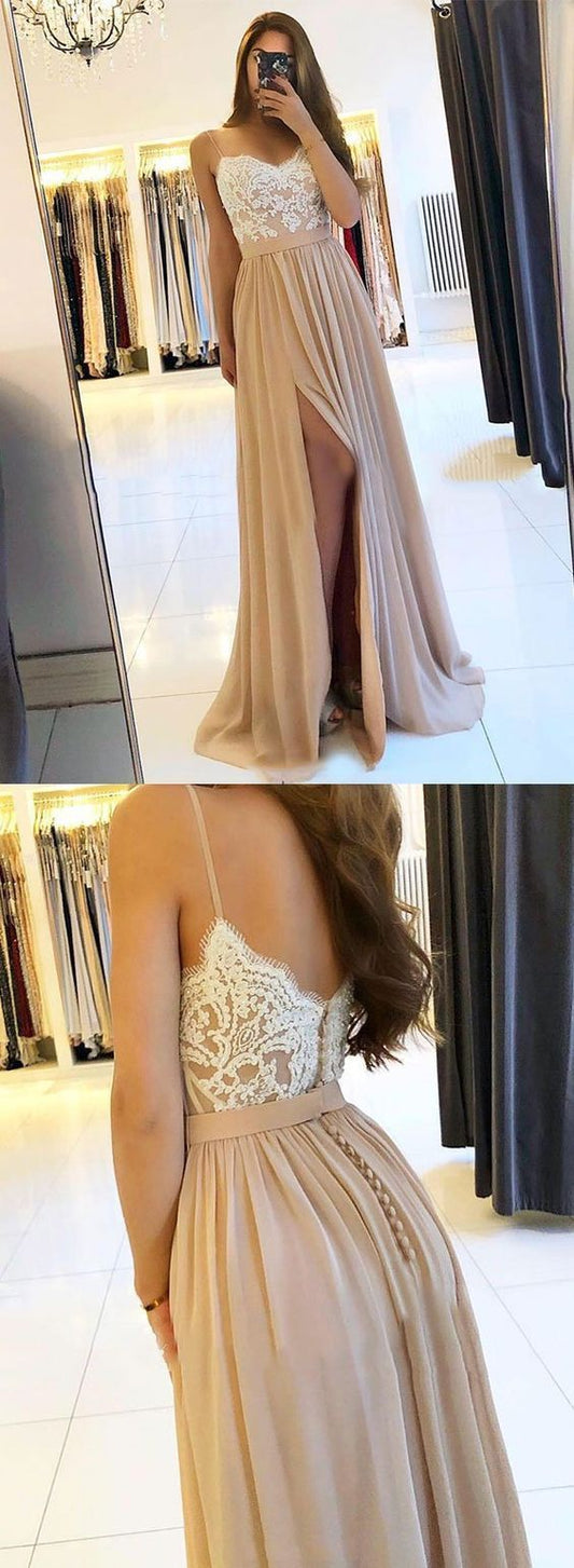 champagne prom dresses 2021 lace applique elegant prom gown  C327