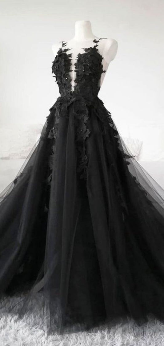 Spaghetti Straps Lace Prom Dresses, A-line Elegant Newest Long Prom Dresses  C160
