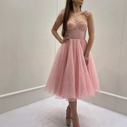 Princess Straps Peach Pink Formal Party Dress  C1026