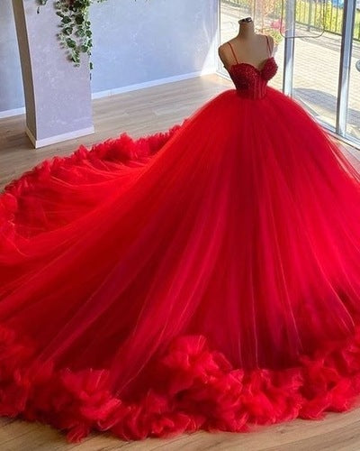 Spaghetti Straps Red Prom Dresses Pageant Gown C1550