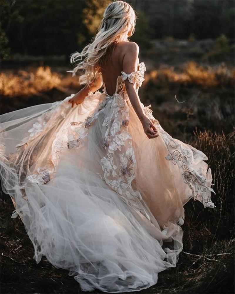 Off the Shoulder Wedding Dresses Bridal Gown with Appliques  C494