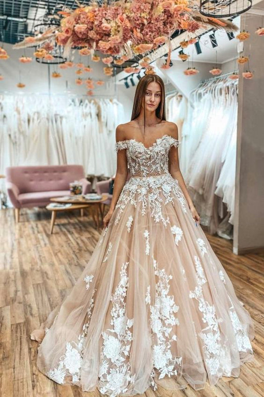 Champagne lace long A line ball gown dress fashion dress C855