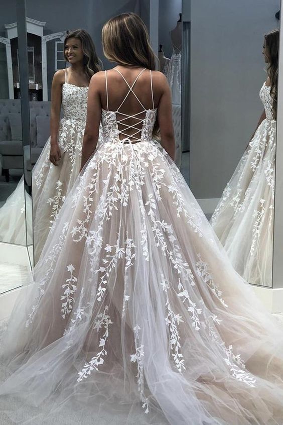 Cute tulle lace long A line prom dress evening dress C120
